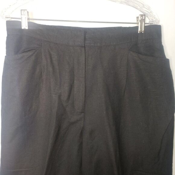 Larry Levine Woman Pants Womens 14W Black Linen Blend Beaded Hem Lined Cropped - Picture 3 of 8